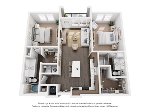 Floor plan for 2 beds, 2 baths, 1222 sqft